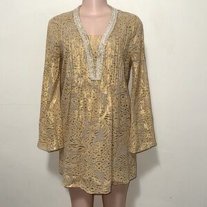 Lilly Pulitzer Colby silk tunic woman dress size SMALL gold metallic stunning